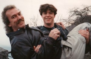 "Proof that I married into an equally silly and fun family...a picture of my husband-as-a-teenager carrying his father in his arms"