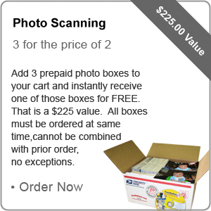 Photo Scanning, buy 3 prepaid boxes for the price of 2, a $184 value!