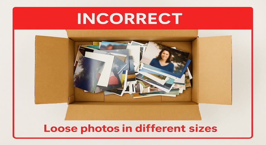 Incorrect way to package your photos for scanning