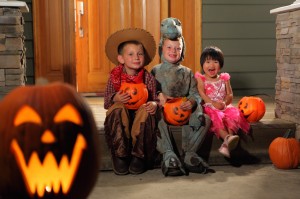 Kids and pumpkins on Halloween