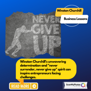 how Winston Churchill's unwavering determination and "never surrender, never give up" spirit during World War II can inspire entrepreneurs facing challenges