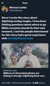 Associated Press story on why to digitize pictures and the ScanMyPhotos.com story.