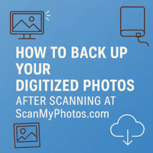 How to Back Up Your Digitized Photos After Scanning at ScanMyPhotos Picture this: You're sitting on the floor, flipping through a box of old photos. The smell of aged paper fills the room. There’s laughter, maybe a few tears. These aren’t just pictures. They’re your story. Now, you’ve taken the smart step to digitize your memories at ScanMyPhotos. But one more step matters just as much: backing them up. If you don’t, a spilled drink, a computer crash, or a lost phone could erase them forever. Let’s make sure that never happens. Why You Must Back Up Your Digitized Photos Life happens. And not always the way we want. Coffee spills. Hard drives crash. Phones go missing. Cloud accounts get hacked. One slip-up and decades of memories could vanish. Backing up your photos protects your family history. It keeps your story alive for the next generation. The 3-2-1 Rule for Backing Up Photos Want a simple backup system that really works? Follow the 3-2-1 rule: 3 copies of your photos 2 different types of storage 1 copy stored off-site Here’s how: Save your scanned photos to your computer. Save another copy to an external hard drive. Save a third copy to a cloud service. If one backup fails, no sweat — you have two more ready. Step-by-Step: How to Back Up Your Scanned Photos 1. Organize First Before you back anything up, tidy up your files: Rename photos with clear names: 1992_Family_Vacation.jpg. Group them by year, event, or people. Delete duplicates and blurry shots. Pro Tip: Use simple folder names like: ✅ Family 1990s ✅ College Graduation ✅ Grandkids First Steps Your future self will thank you. 2. Save to Your Computer Create a special folder called. Photos_Backup. Copy everything you received from ScanMyPhotos into it. (If you used AirDrop, WeTransfer, or a download link, always grab the full-resolution files.) Warning: Do not leave your files sitting in your "Downloads" folder. They can disappear fast. 3. Save to an External Hard Drive An external drive is your best insurance. You can grab a solid 1TB drive for under $75.