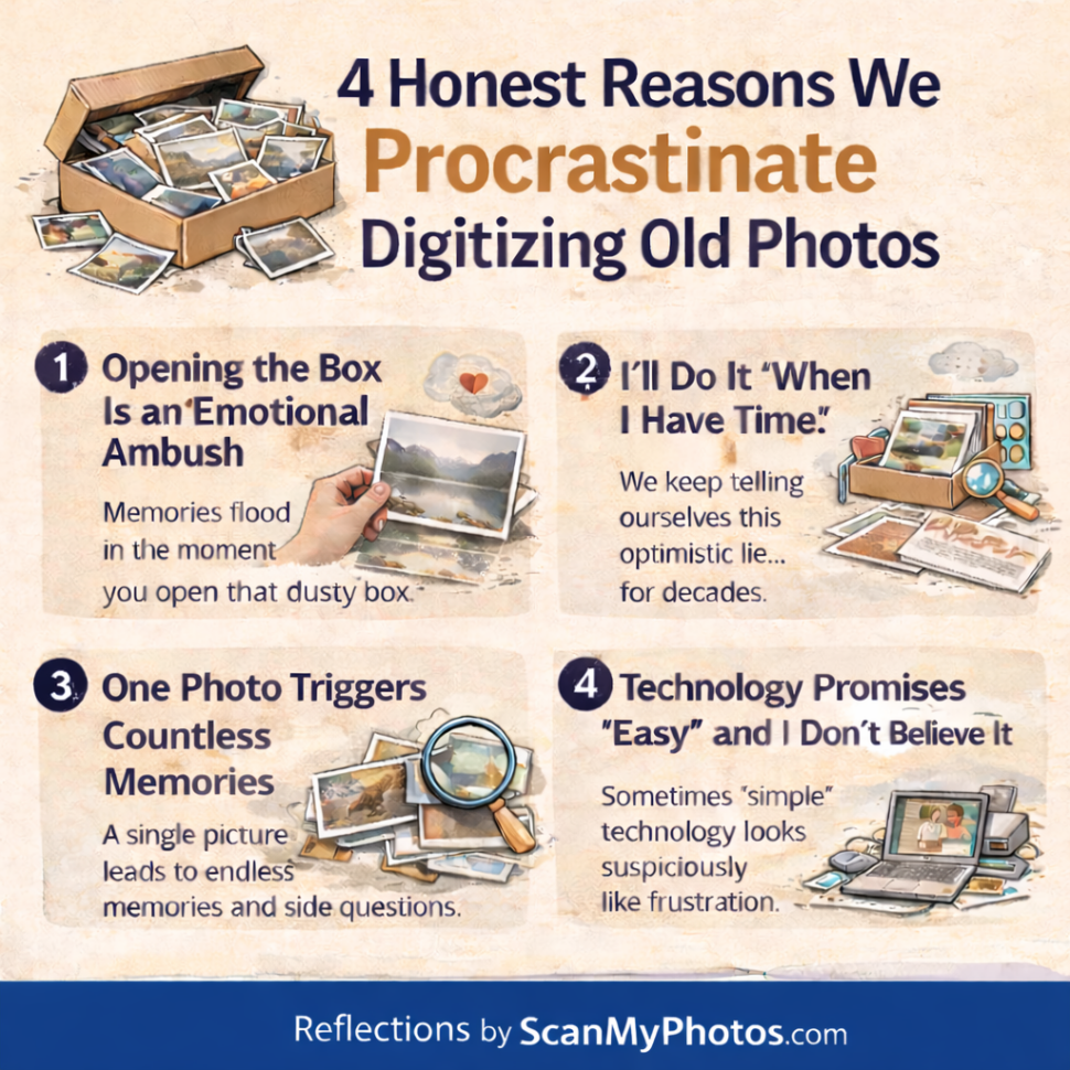 Why everyone procrastinates and puts off scanning their photos. Why everyone procrastinates and puts off scanning their photos.